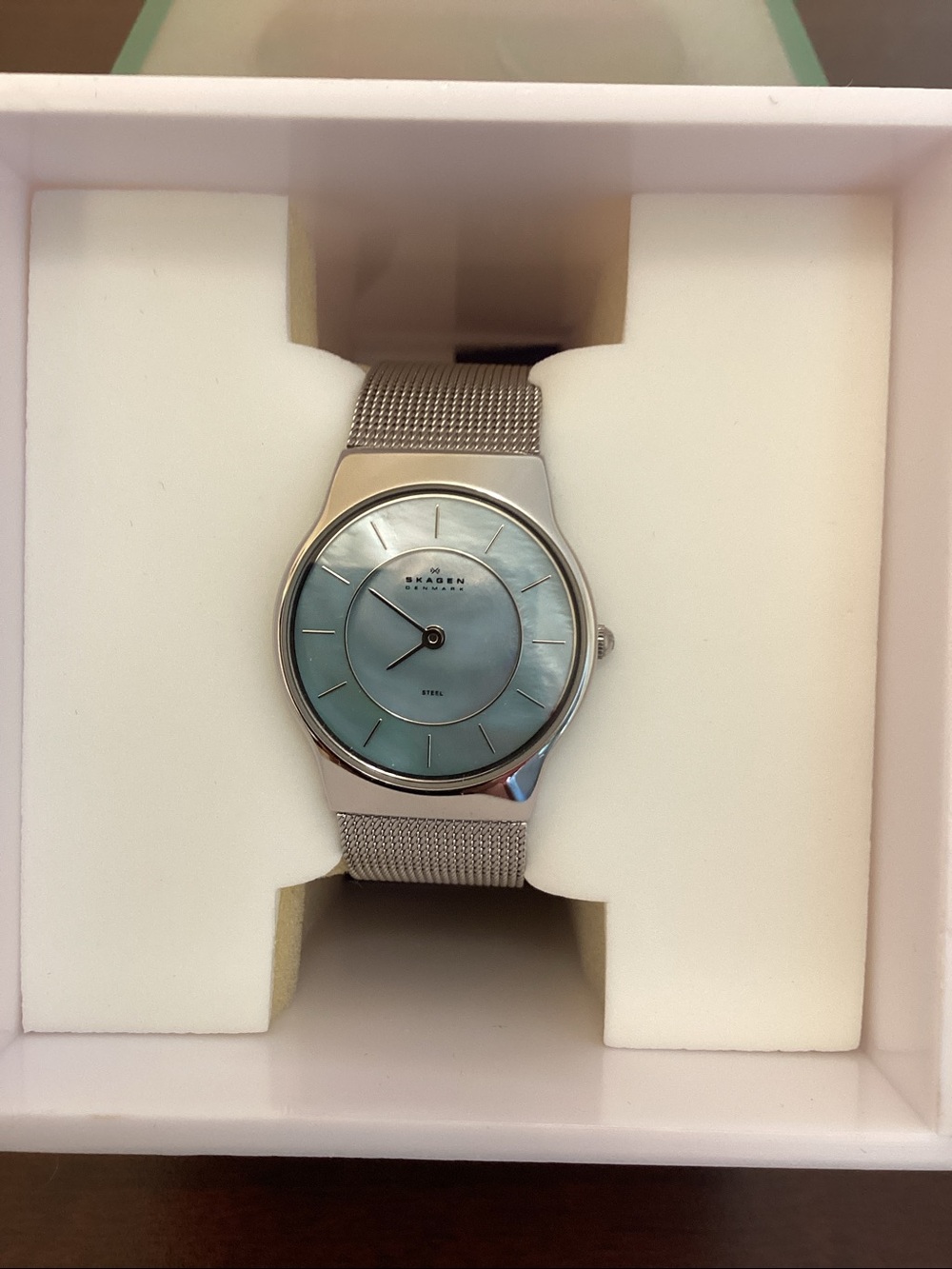 Skagen Silver Mesh Watch with Pale Blue Dial - Picture 3 of 12